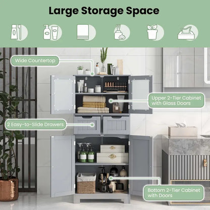 Costway Bathroom Floor Storage Cabinet Kitchen Cupboard with 2 Drawers