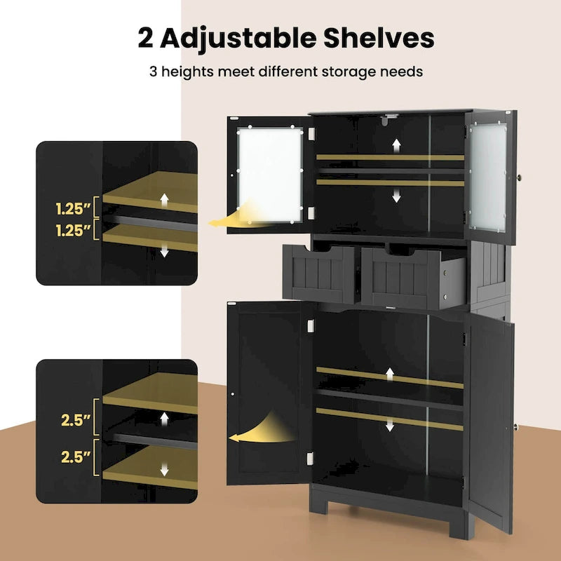 Costway Bathroom Floor Storage Cabinet Kitchen Cupboard with 2 Drawers