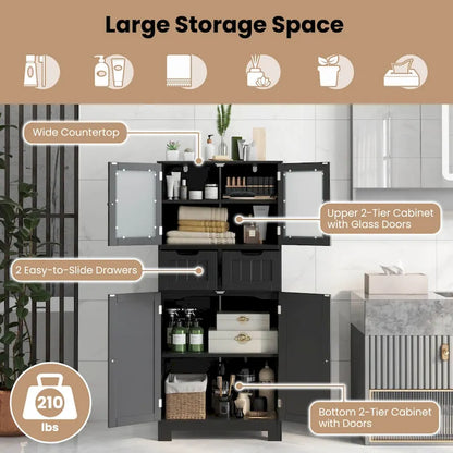 Costway Bathroom Floor Storage Cabinet Kitchen Cupboard with 2 Drawers