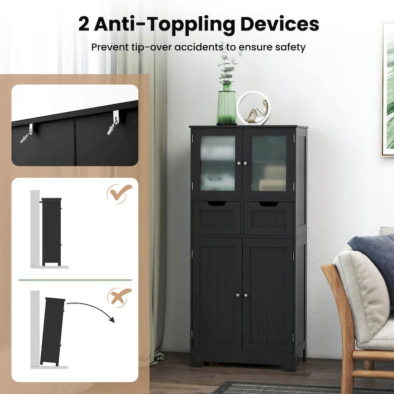 Costway Bathroom Floor Storage Cabinet Kitchen Cupboard with 2 Drawers