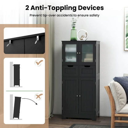 Costway Bathroom Floor Storage Cabinet Kitchen Cupboard with 2 Drawers