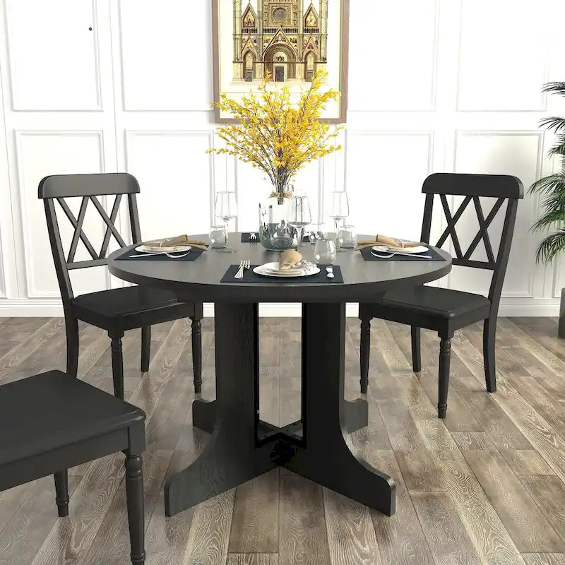 Modern Round Dining Table with Extendable Top and X Base for Family Dinners Small Spaces and Multi Scene Styling