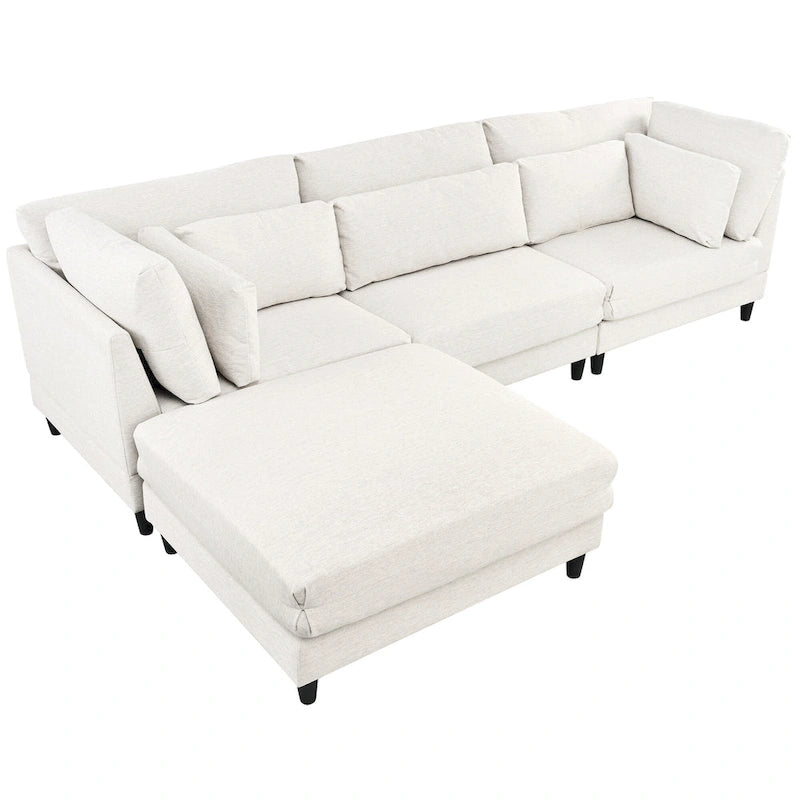 Contemporary Modular Sectional Sofa with Movable Ottoman and 5 Pillows