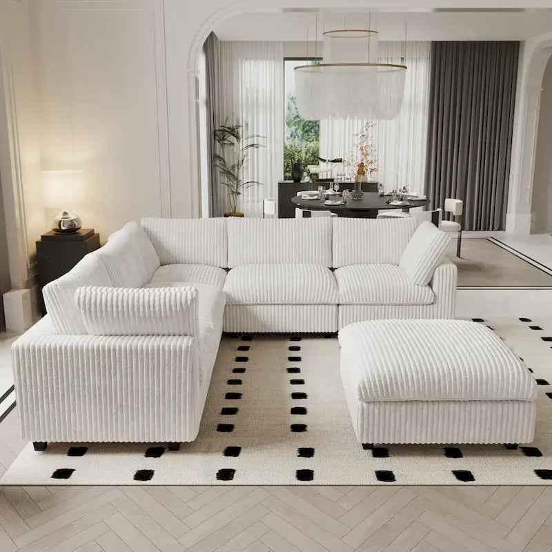 Modular Sectional Couch, Convertible V Shaped Sofa for Living Room, 5 Seat Comfy Modular Sofa With Chaise Ottoman