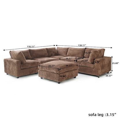 Modular Sectional Couch, Convertible V Shaped Sofa for Living Room, 5 Seat Comfy Modular Sofa With Chaise Ottoman