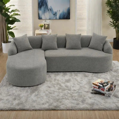 98.4 Chenille L-Shaped 3-Seater Sofa with Chaise Lounge and 4 Pillows