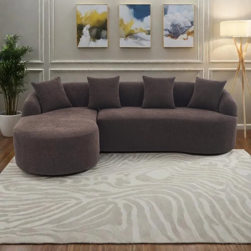 98.4 Chenille L-Shaped 3-Seater Sofa with Chaise Lounge and 4 Pillows