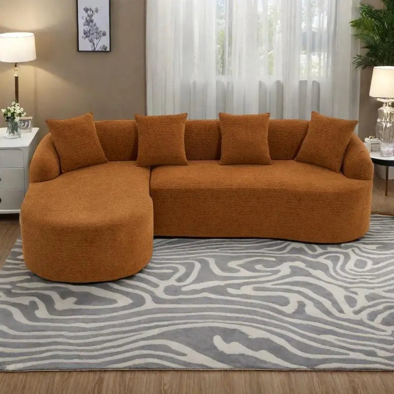 98.4 Chenille L-Shaped 3-Seater Sofa with Chaise Lounge and 4 Pillows