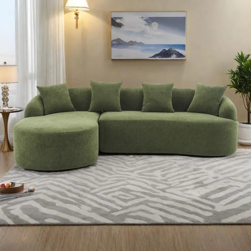 98.4 Chenille L-Shaped 3-Seater Sofa with Chaise Lounge and 4 Pillows