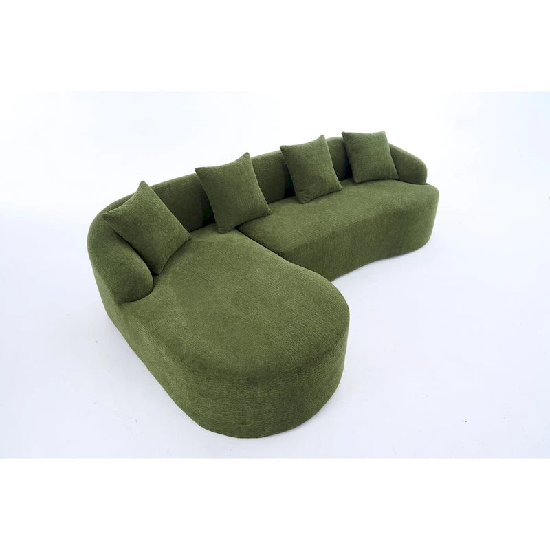 98.4 Chenille L-Shaped 3-Seater Sofa with Chaise Lounge and 4 Pillows