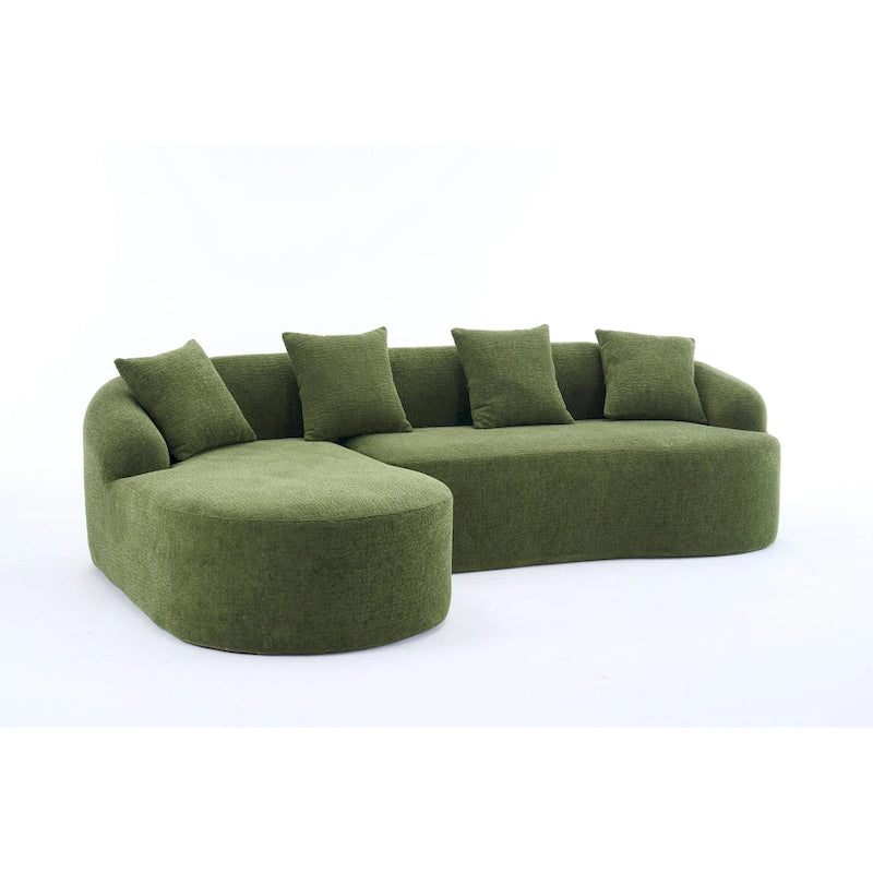 98.4 Chenille L-Shaped 3-Seater Sofa with Chaise Lounge and 4 Pillows