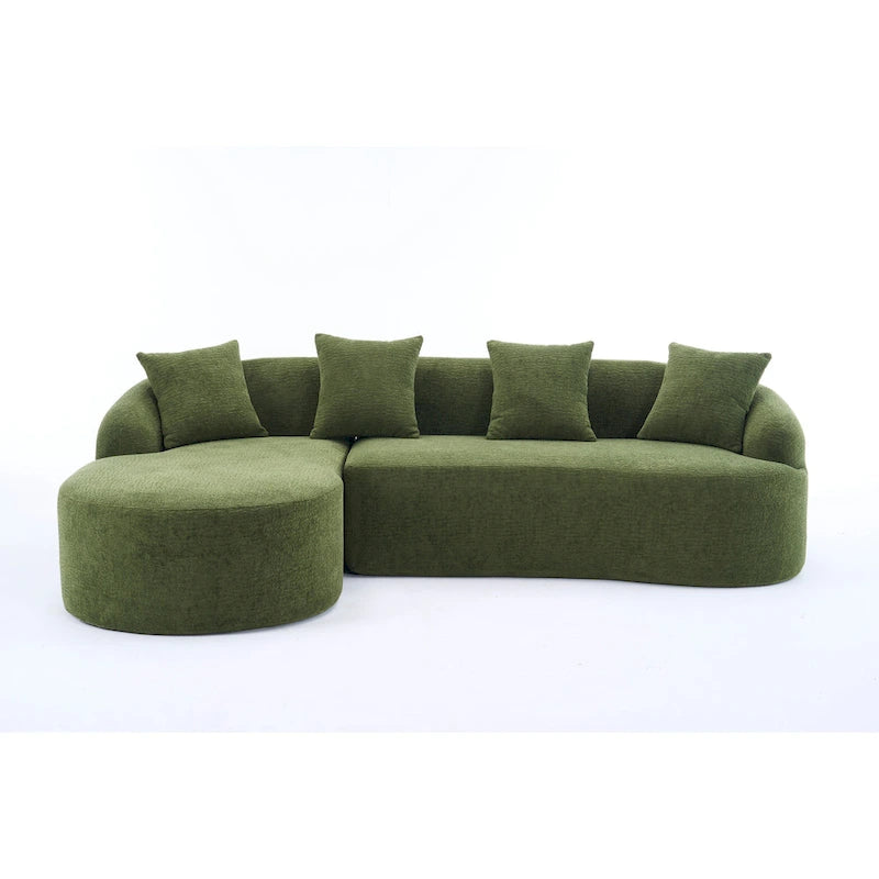 98.4 Chenille L-Shaped 3-Seater Sofa with Chaise Lounge and 4 Pillows