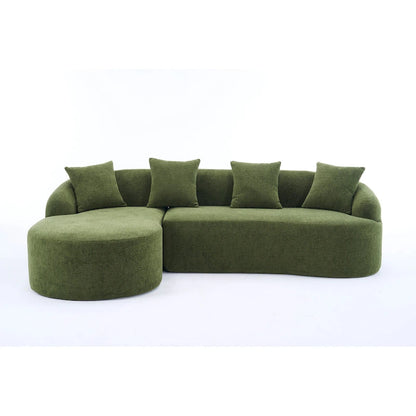 98.4 Chenille L-Shaped 3-Seater Sofa with Chaise Lounge and 4 Pillows