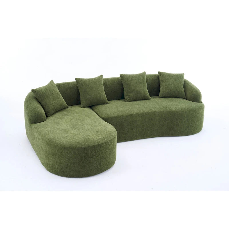 98.4 Chenille L-Shaped 3-Seater Sofa with Chaise Lounge and 4 Pillows