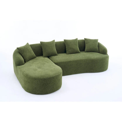 98.4 Chenille L-Shaped 3-Seater Sofa with Chaise Lounge and 4 Pillows