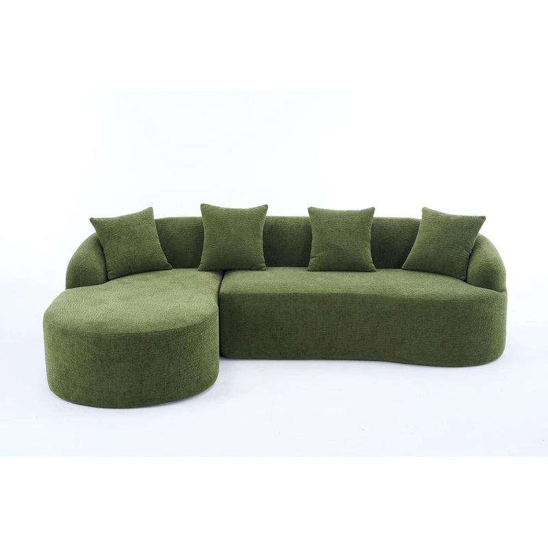 98.4 Chenille L-Shaped 3-Seater Sofa with Chaise Lounge and 4 Pillows