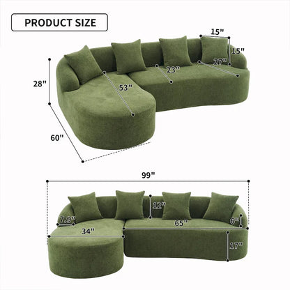 98.4 Chenille L-Shaped 3-Seater Sofa with Chaise Lounge and 4 Pillows
