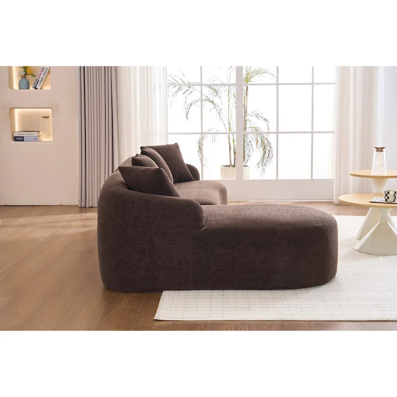 98.4 Chenille L-Shaped 3-Seater Sofa with Chaise Lounge and 4 Pillows