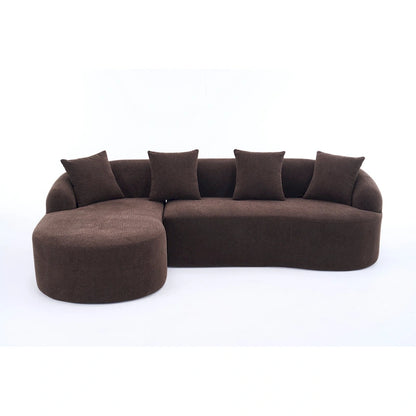 98.4 Chenille L-Shaped 3-Seater Sofa with Chaise Lounge and 4 Pillows