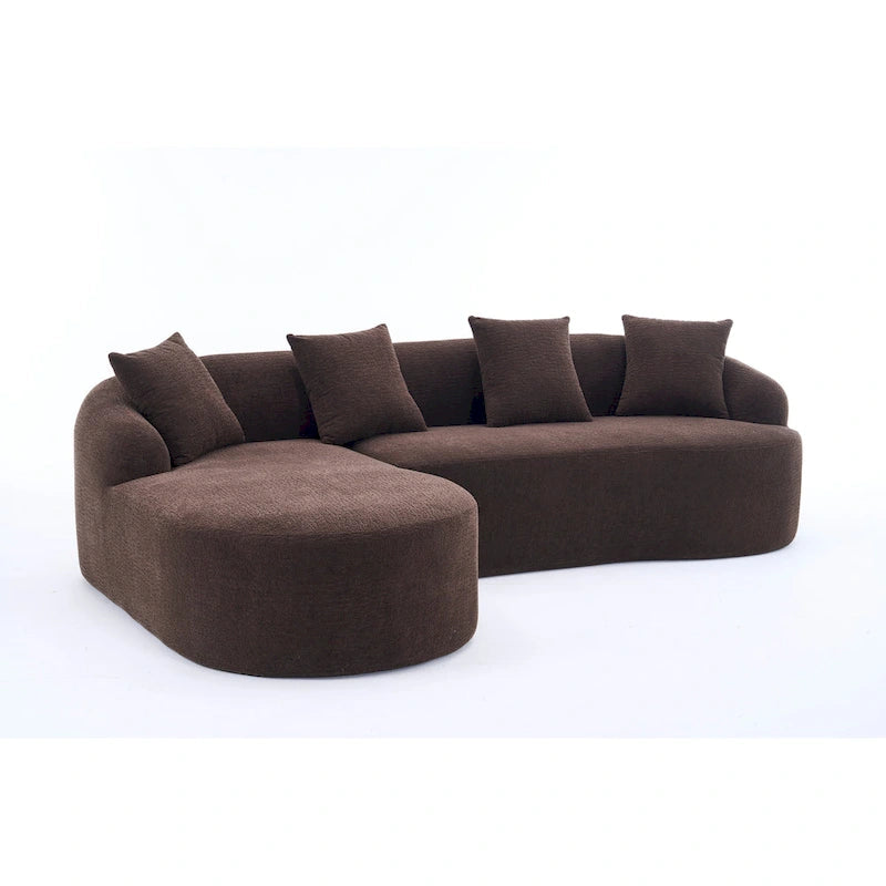 98.4 Chenille L-Shaped 3-Seater Sofa with Chaise Lounge and 4 Pillows