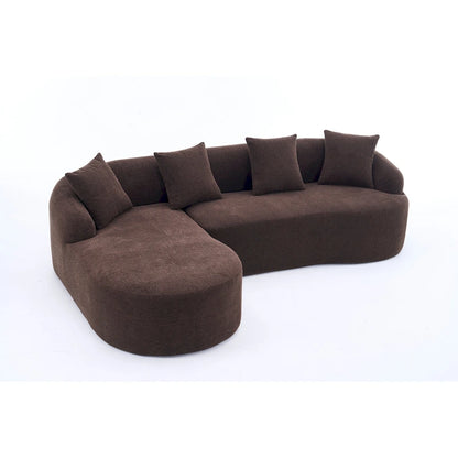 98.4 Chenille L-Shaped 3-Seater Sofa with Chaise Lounge and 4 Pillows