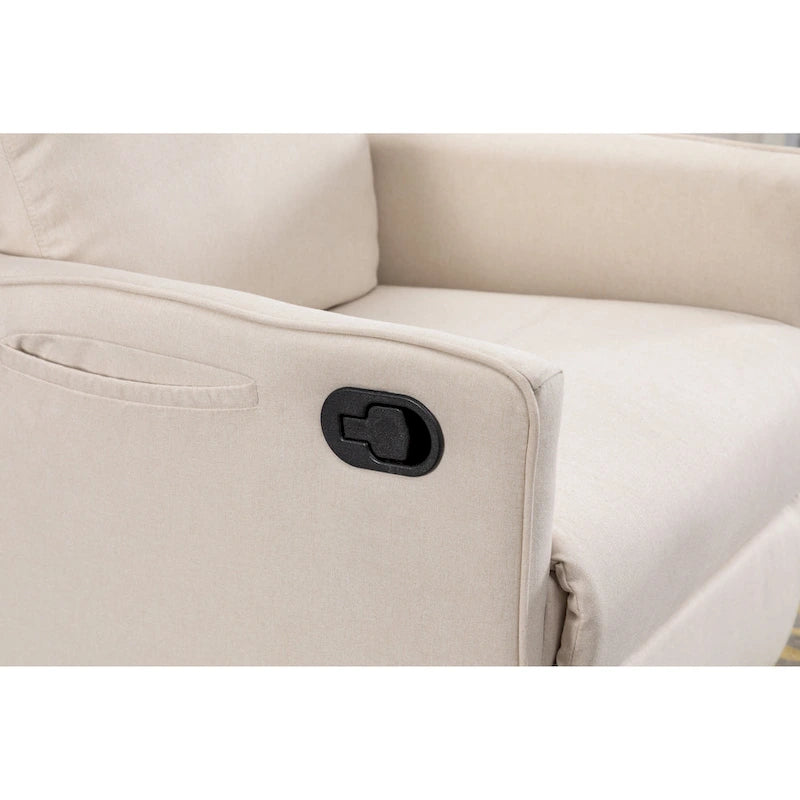Cotton Linen Fabric Swivel Rocking Chair Glider Rocker Recliner Nursery Chair with Adjustable Back and Footrest