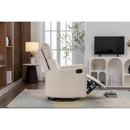 Cotton Linen Fabric Swivel Rocking Chair Glider Rocker Recliner Nursery Chair with Adjustable Back and Footrest