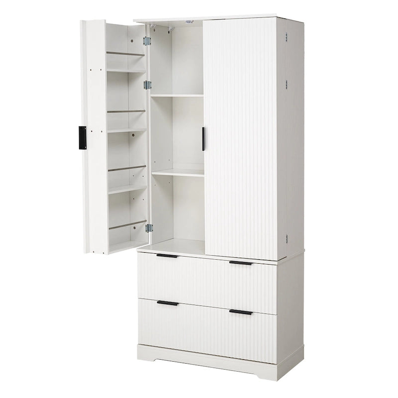 Farmhouse Bathroom Storage Cabinet with 2 Large Drawers, 8-Door storage Rack & 3 Shelves