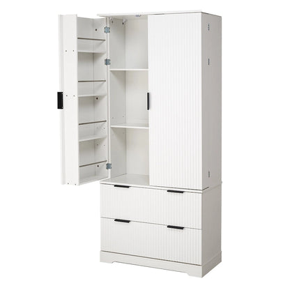 Farmhouse Bathroom Storage Cabinet with 2 Large Drawers, 8-Door storage Rack & 3 Shelves