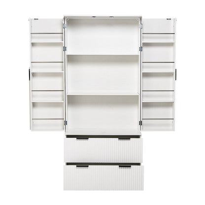 Farmhouse Bathroom Storage Cabinet with 2 Large Drawers, 8-Door storage Rack & 3 Shelves