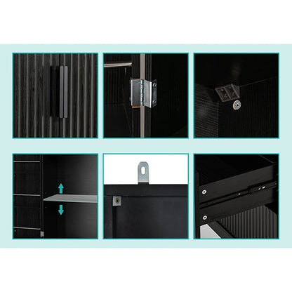 Farmhouse Bathroom Storage Cabinet with 2 Large Drawers, 8-Door storage Rack & 3 Shelves