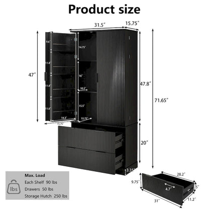 Farmhouse Bathroom Storage Cabinet with 2 Large Drawers, 8-Door storage Rack & 3 Shelves