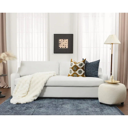 KINWELL 3-Seater Linen Upholstered Deep Seat Sofa with Flippable Cushions, 90W