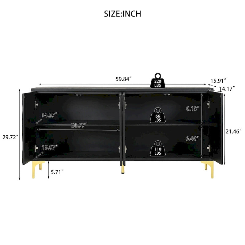 60 Press-to-Open Design Sideboard Buffet Cabinet with 4 Doors