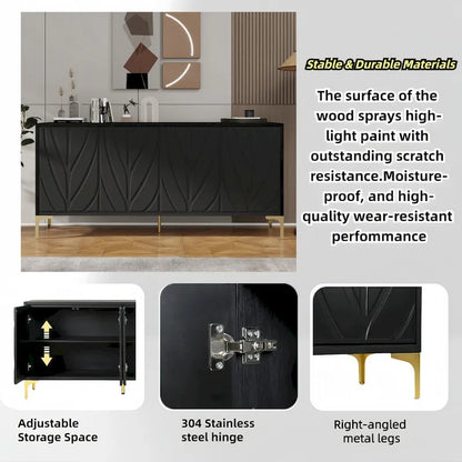 60 Press-to-Open Design Sideboard Buffet Cabinet with 4 Doors