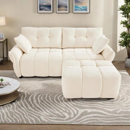 78.7 Chenille 2-Seater Sofa with Ottoman, Minimalist Design and High-Resilience Cushions