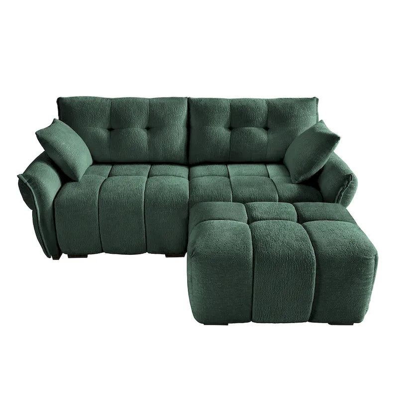 78.7 Chenille 2-Seater Sofa with Ottoman, Minimalist Design and High-Resilience Cushions