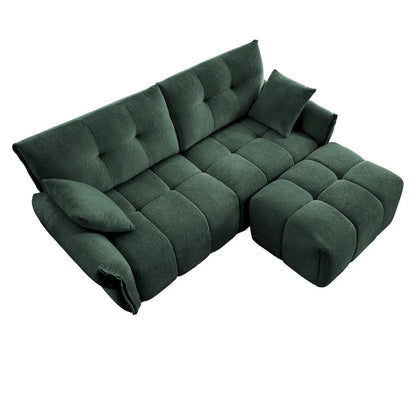 78.7 Chenille 2-Seater Sofa with Ottoman, Minimalist Design and High-Resilience Cushions