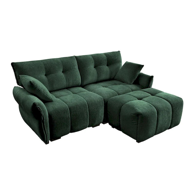 78.7 Chenille 2-Seater Sofa with Ottoman, Minimalist Design and High-Resilience Cushions
