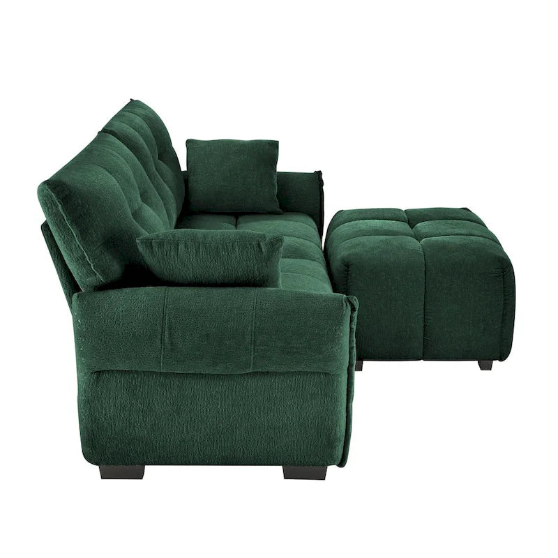78.7 Chenille 2-Seater Sofa with Ottoman, Minimalist Design and High-Resilience Cushions