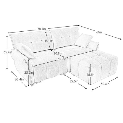 78.7 Chenille 2-Seater Sofa with Ottoman, Minimalist Design and High-Resilience Cushions