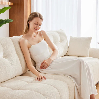 78.7 Chenille 2-Seater Sofa with Ottoman, Minimalist Design and High-Resilience Cushions