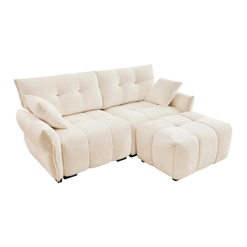 78.7 Chenille 2-Seater Sofa with Ottoman, Minimalist Design and High-Resilience Cushions