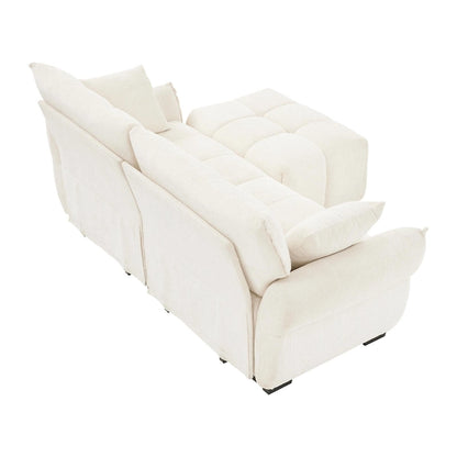 78.7 Chenille 2-Seater Sofa with Ottoman, Minimalist Design and High-Resilience Cushions