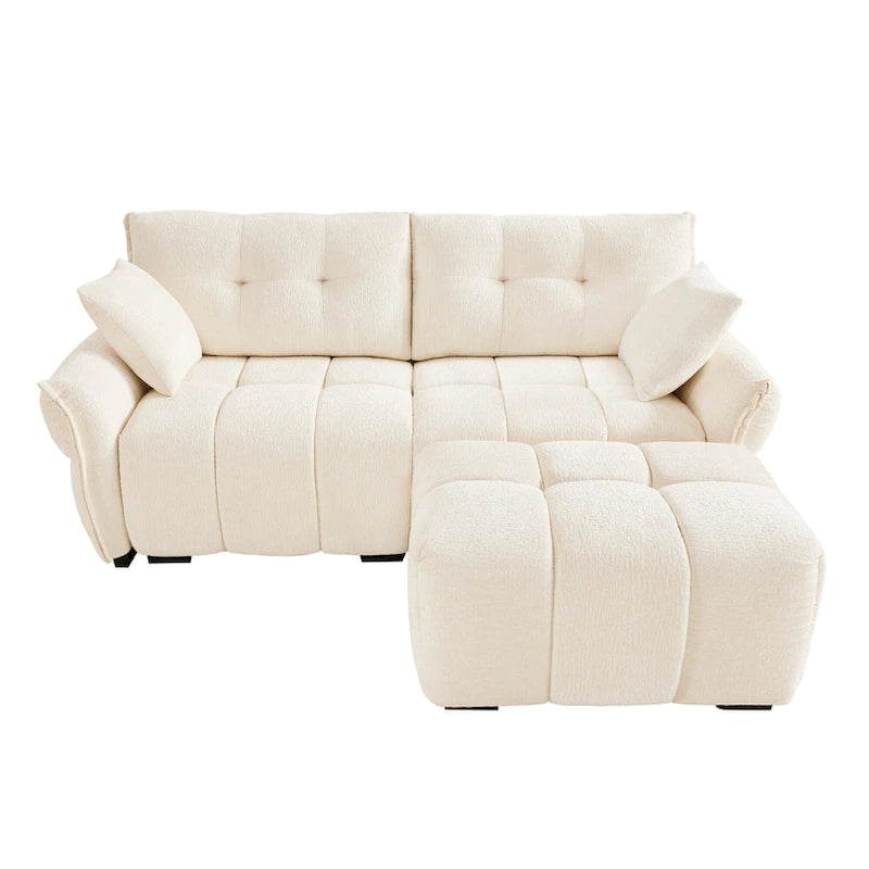78.7 Chenille 2-Seater Sofa with Ottoman, Minimalist Design and High-Resilience Cushions