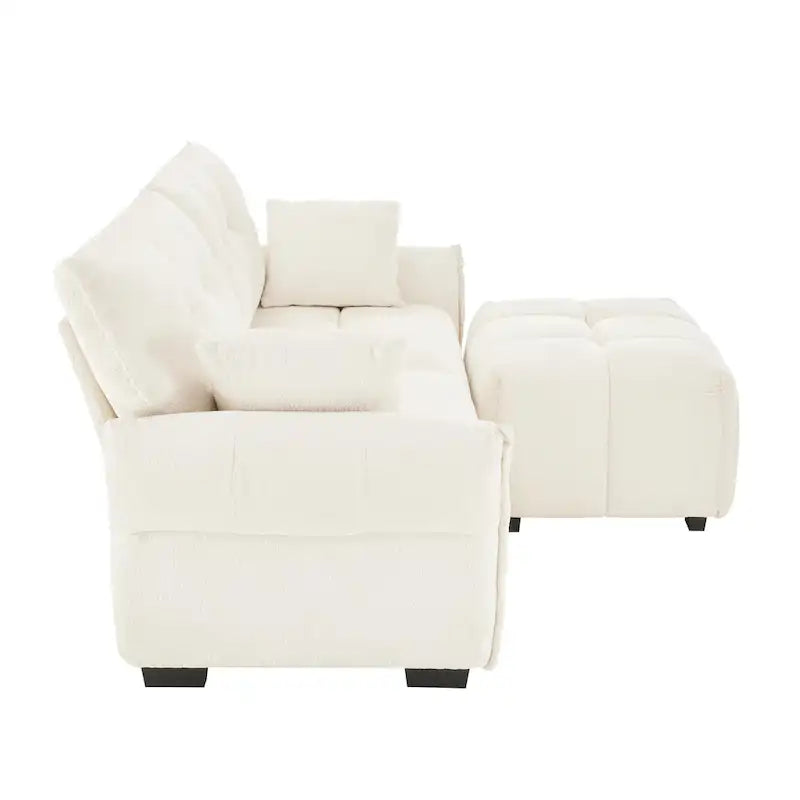 78.7 Chenille 2-Seater Sofa with Ottoman, Minimalist Design and High-Resilience Cushions