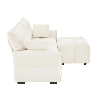 78.7 Chenille 2-Seater Sofa with Ottoman, Minimalist Design and High-Resilience Cushions