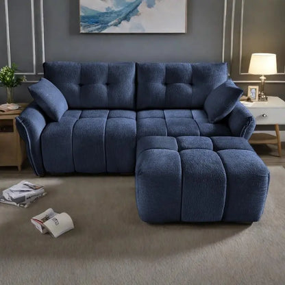 78.7 Chenille 2-Seater Sofa with Ottoman, Minimalist Design and High-Resilience Cushions