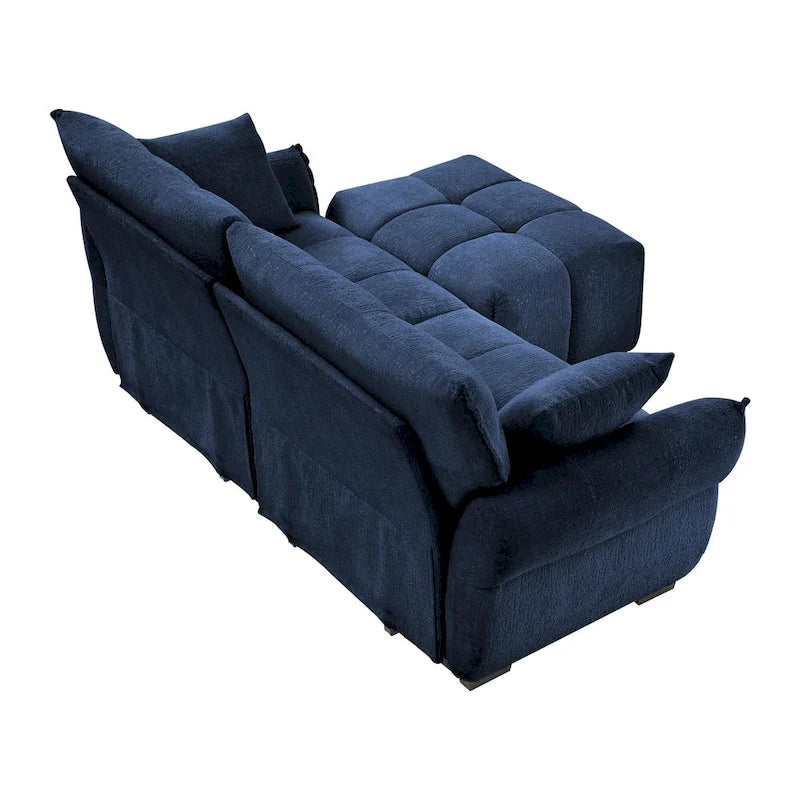 78.7 Chenille 2-Seater Sofa with Ottoman, Minimalist Design and High-Resilience Cushions