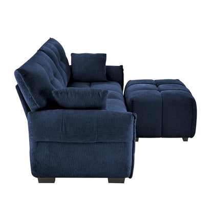78.7 Chenille 2-Seater Sofa with Ottoman, Minimalist Design and High-Resilience Cushions